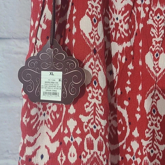 Knox Rose Pull On Shorts Women's XL Red Off White Ikat Print Flowy Pockets Boho - Picture 5 of 6
